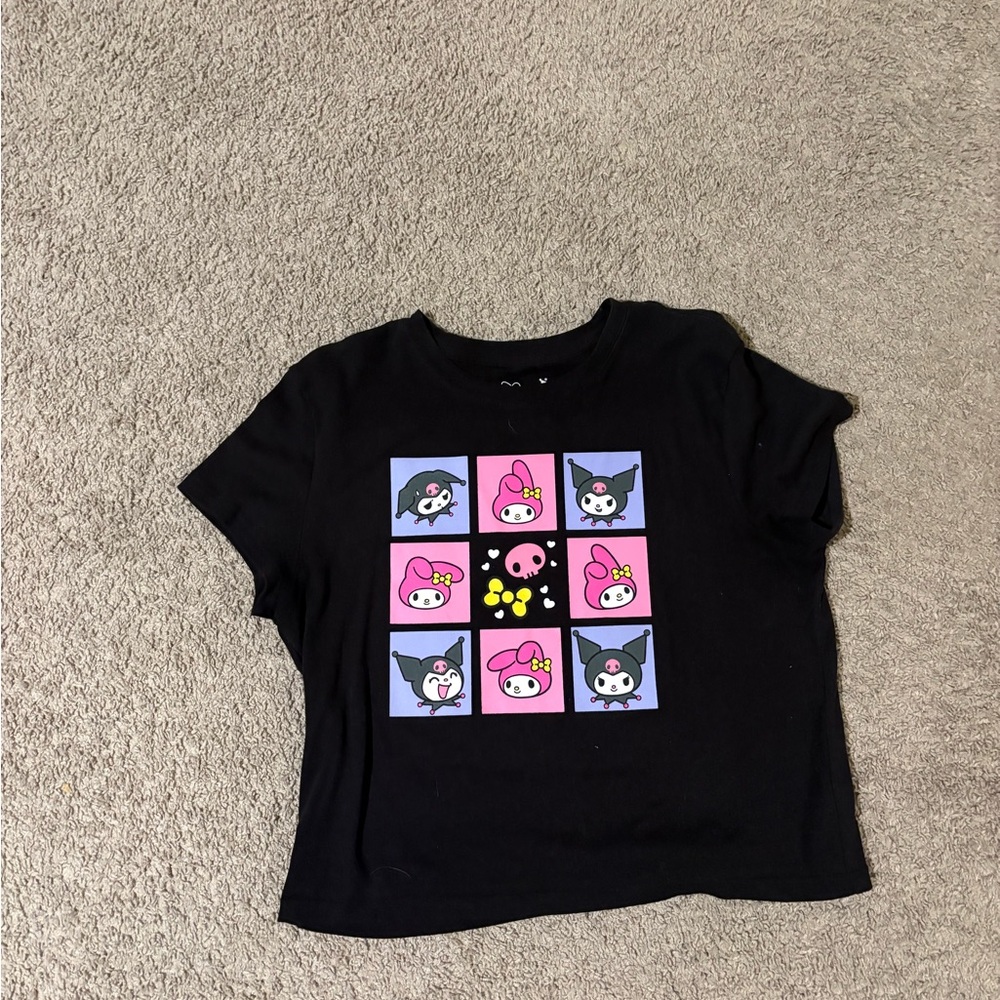 Bioworld Black Tee with Pink and Blue Character Graphics